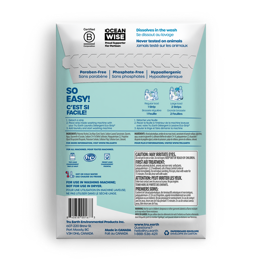 TruEarth Fabric Softener Fragrance-Free Back of Package || 32 Strips