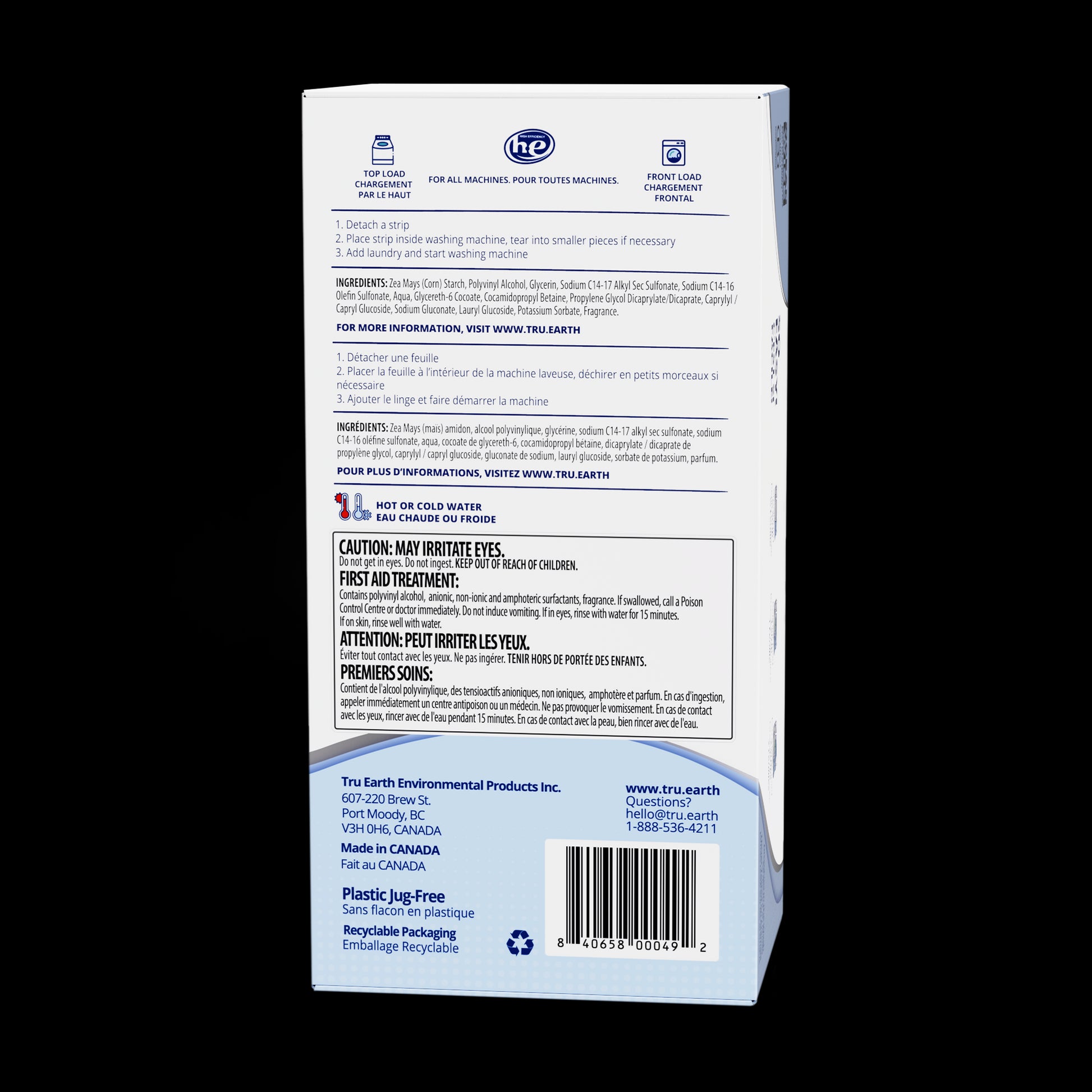 TruEarth Platinum Laundry Detergent Fresh Linen Back of Package