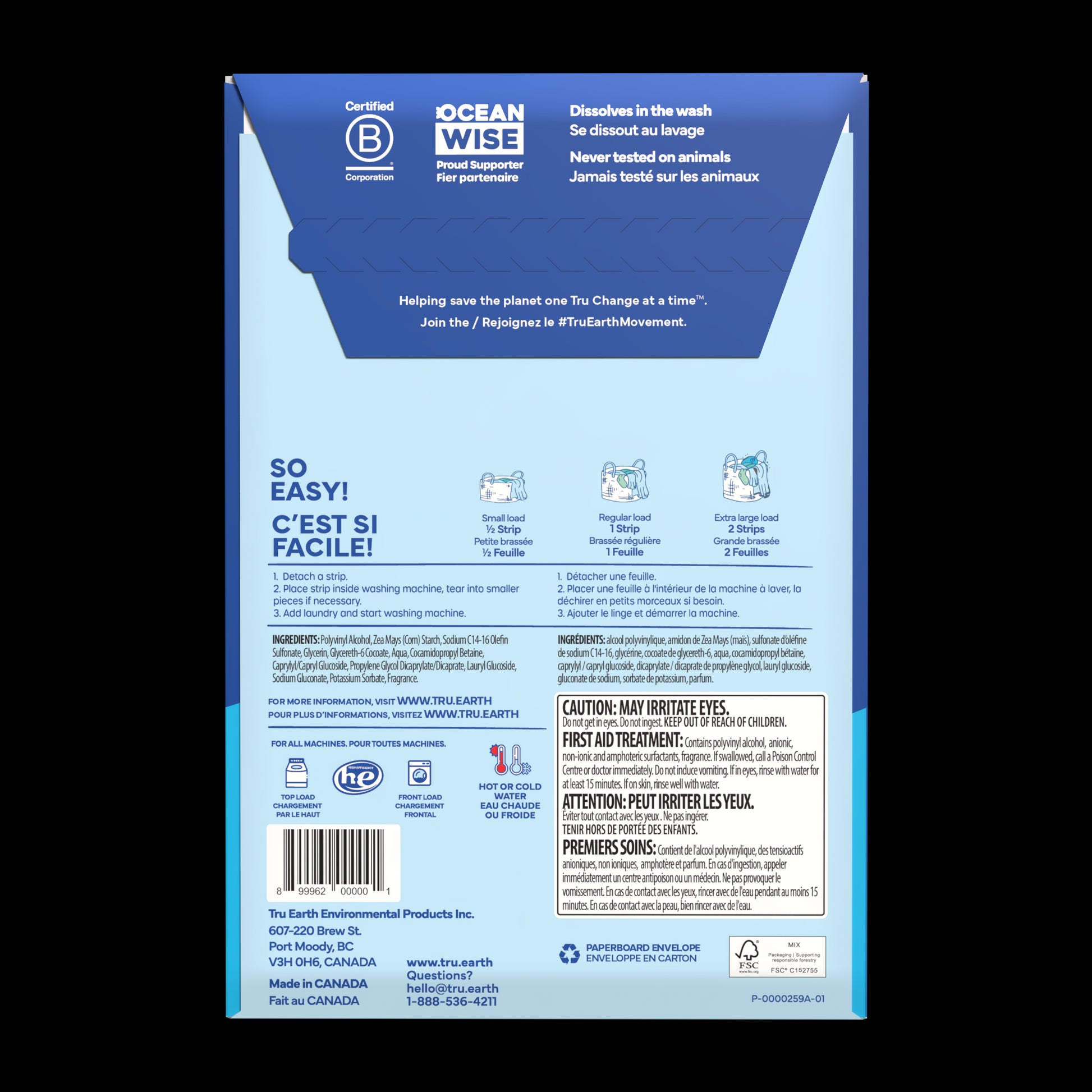 TruEarth Laundry Detergent Fresh-Linen Back of Package