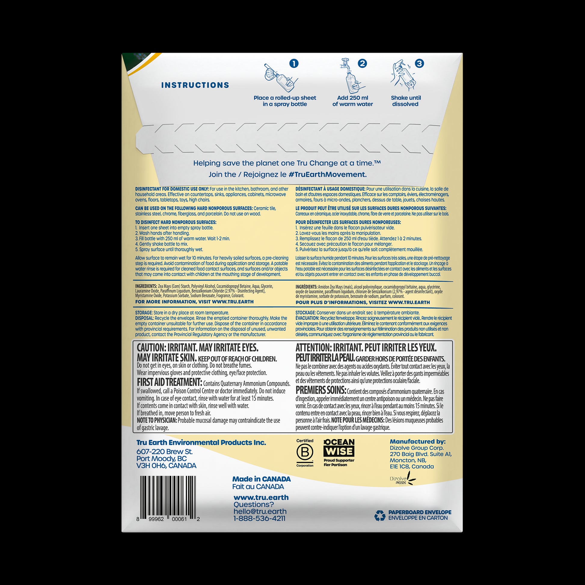 TruEarth Multi-Surface Cleaner Disinfectant Back of Package