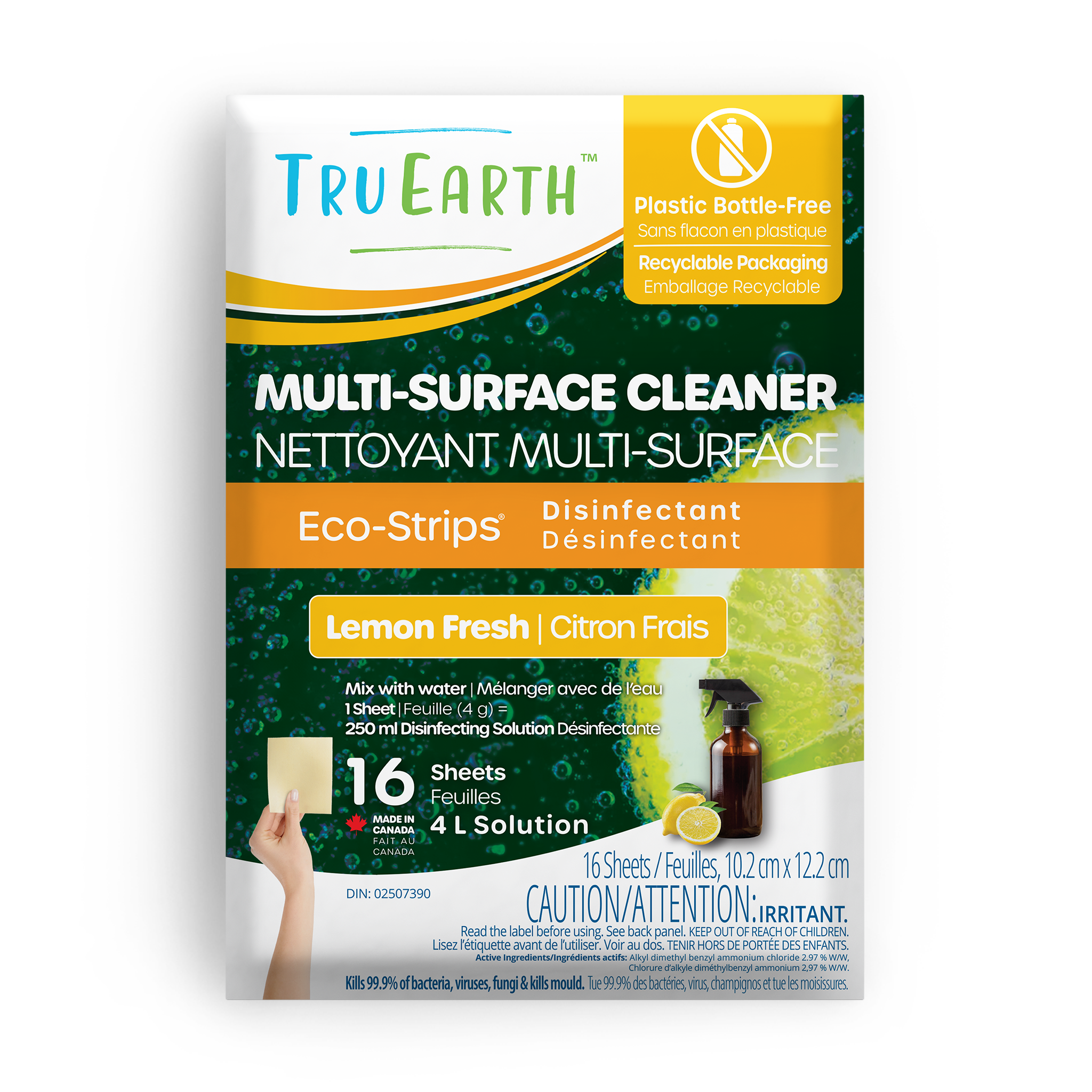 TruEarth Multi-Surface Cleaner Disinfectant Front of Package || 16 Sheets