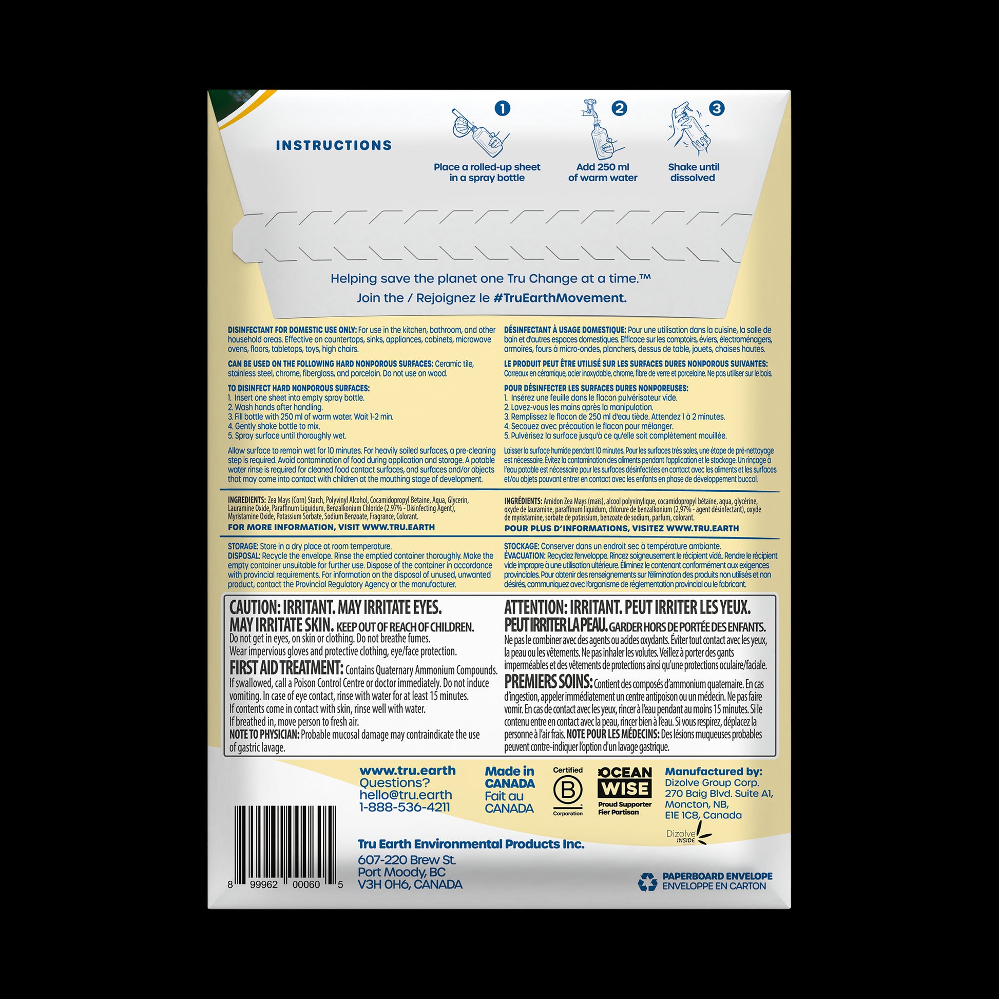 TruEarth Multi-Surface Cleaner Disinfectant Back of Package