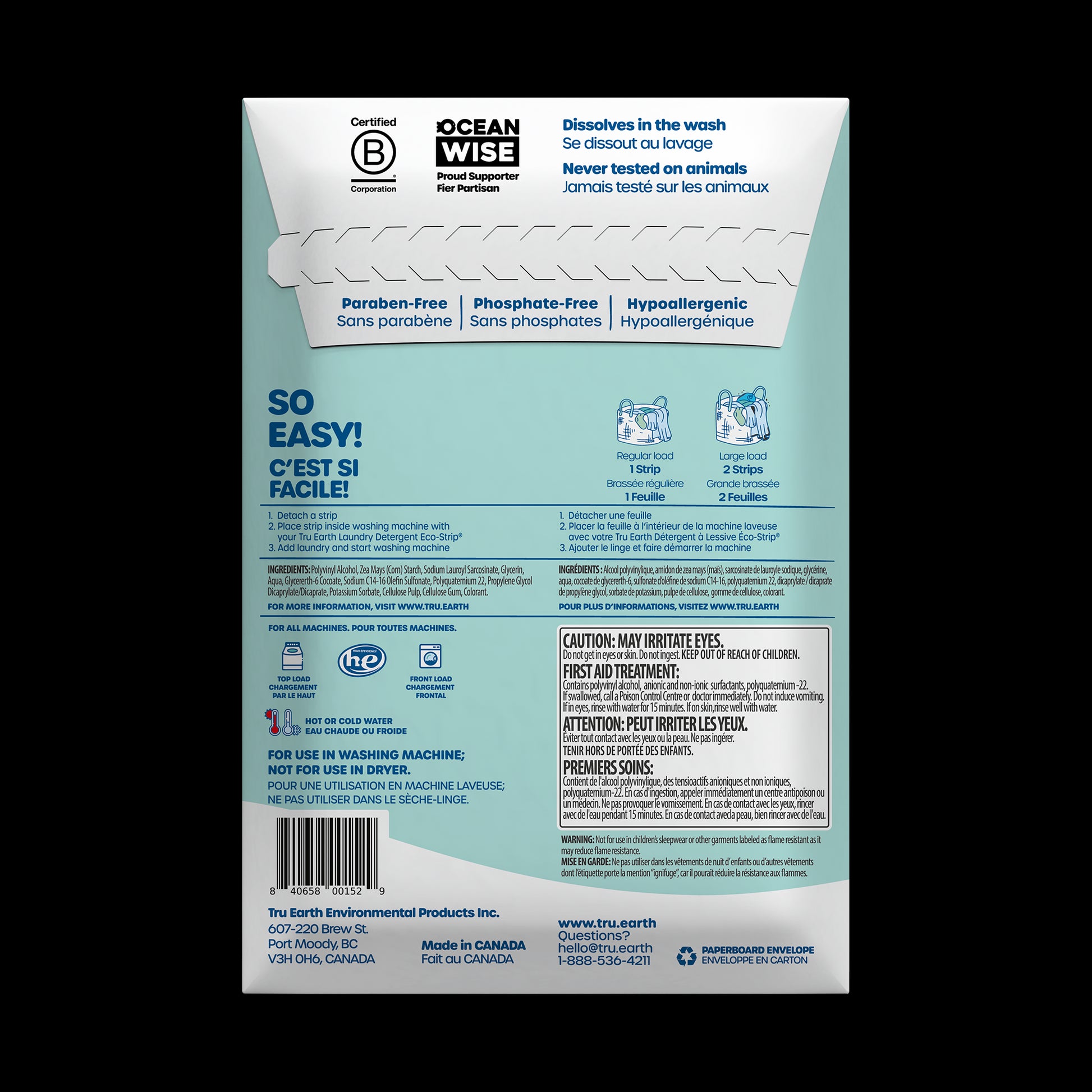 TruEarth Fabric Softener Fragrance-Free Back of Package