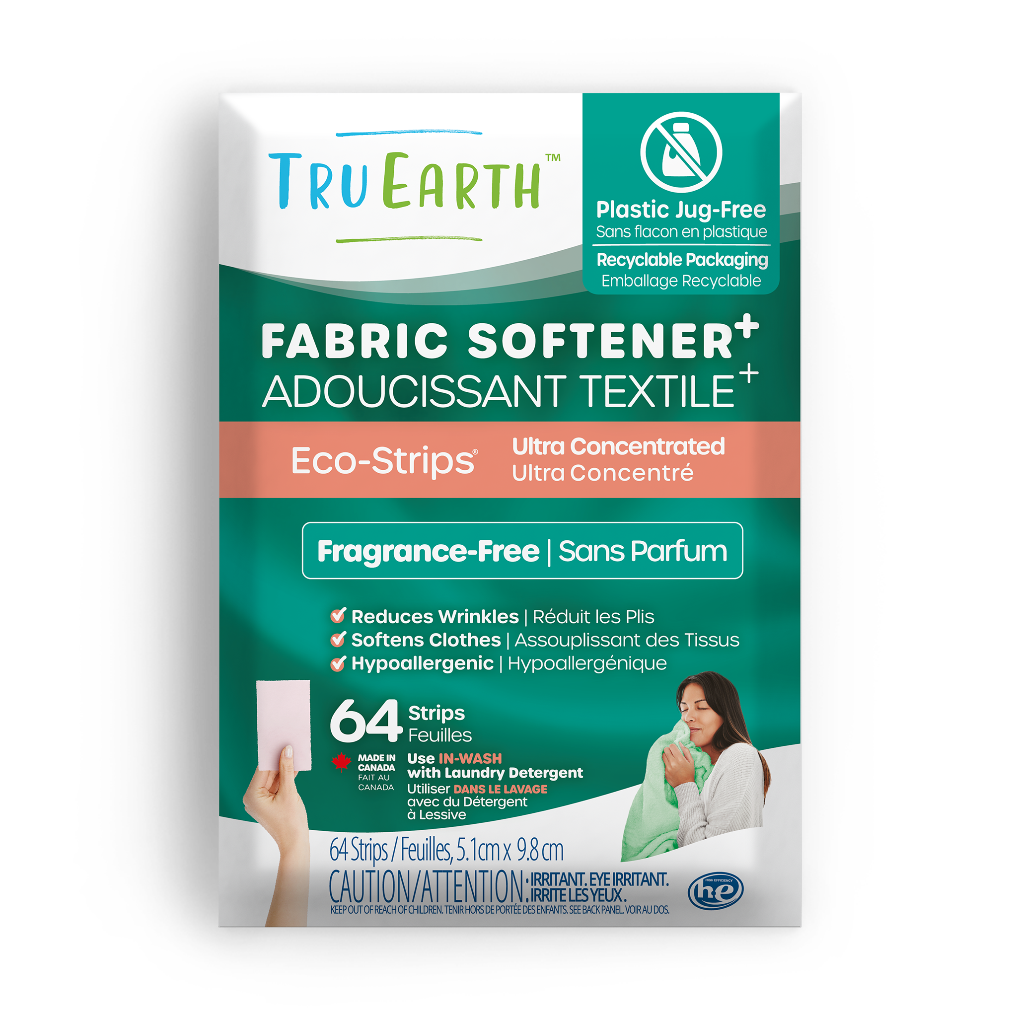 TruEarth Fabric Softener Fragrance-Free Front of Package || 64 Strips