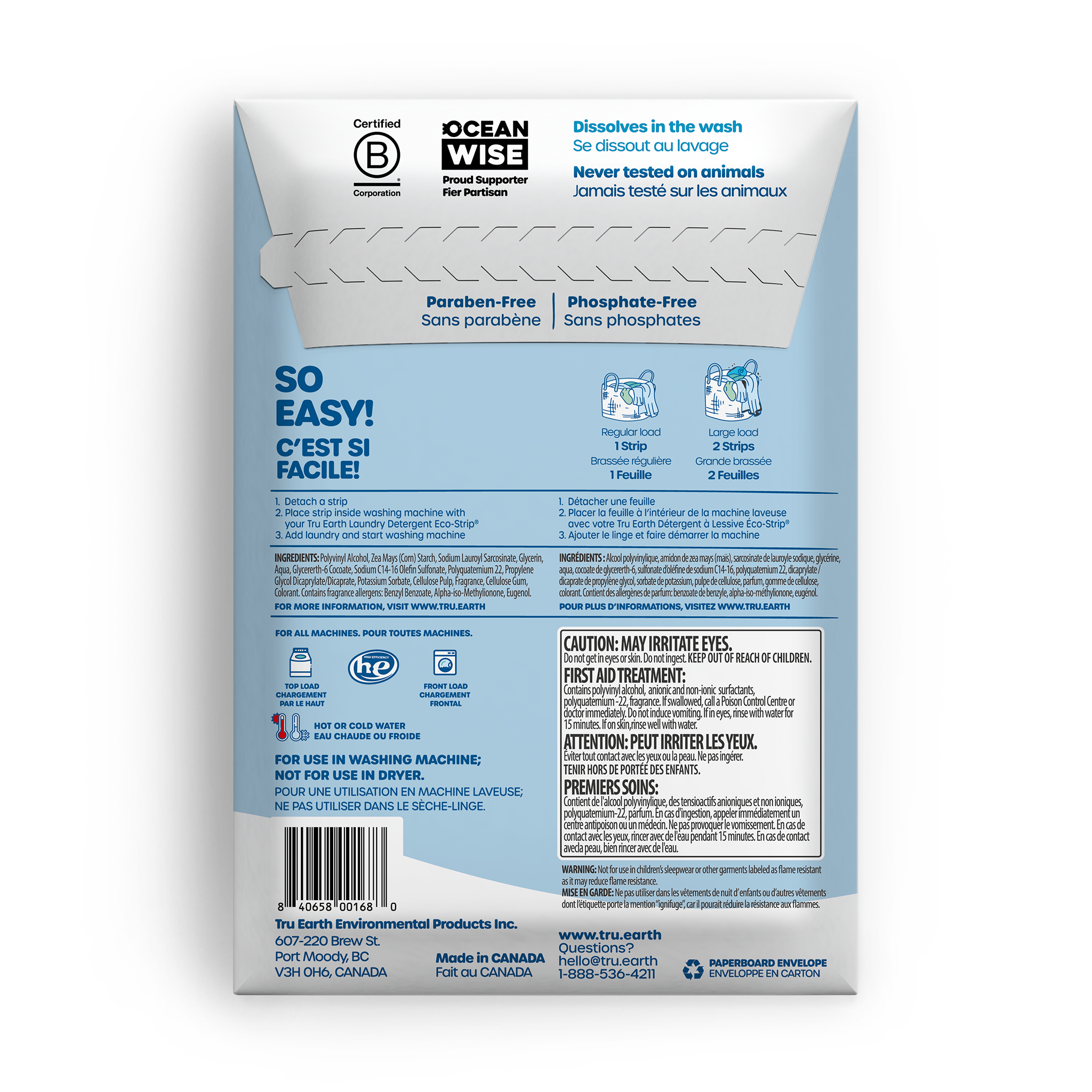 TruEarth Fabric Softener Fresh Linen Back of Package || 32 Strips