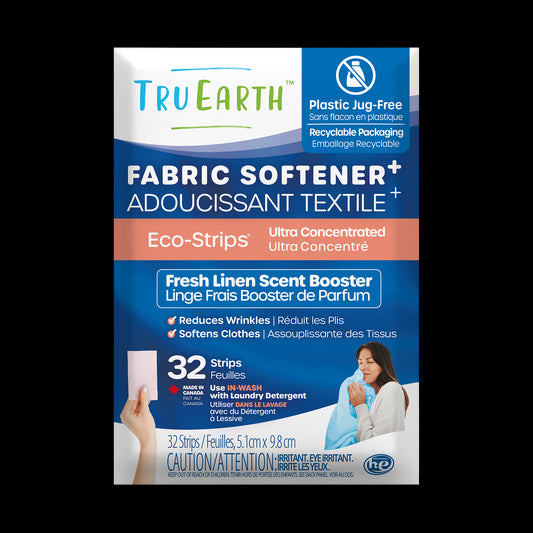 TruEarth Fabric Softener Fresh Linen Front of Package || 32 Strips