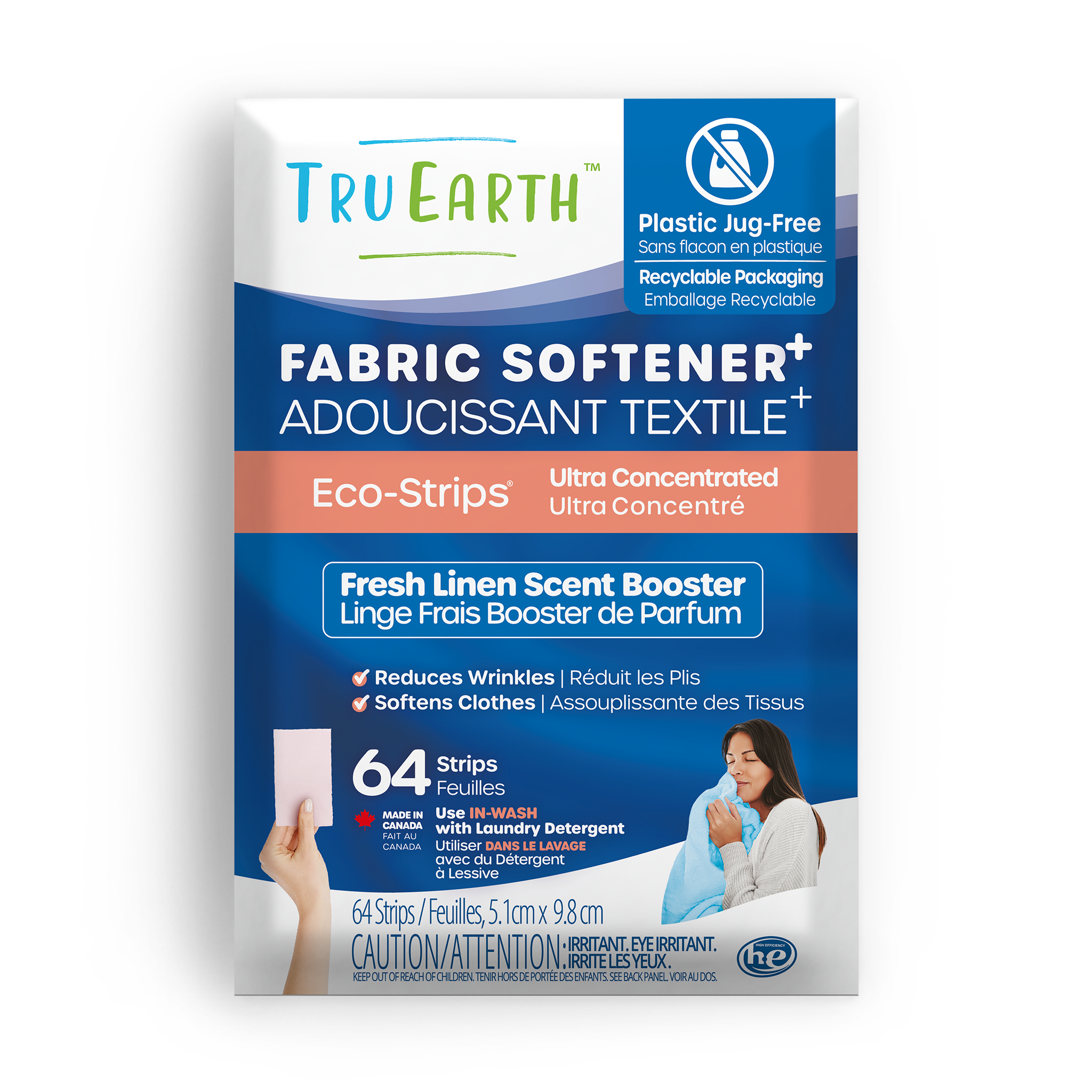 TruEarth Fabric Softener Fresh Linen Front of Package || 64 Strips