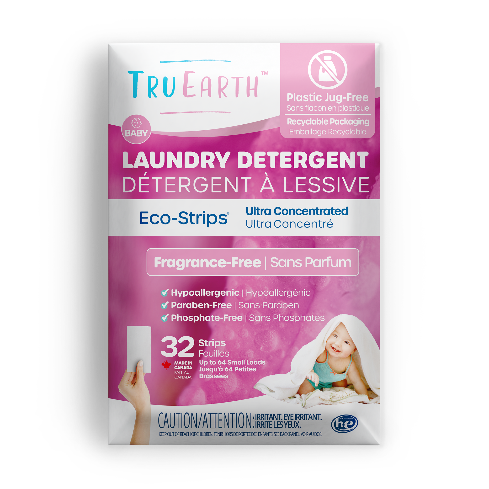 TruEarth Laundry Detergent Baby Fragrance-Free Front of Package || 32 Strips