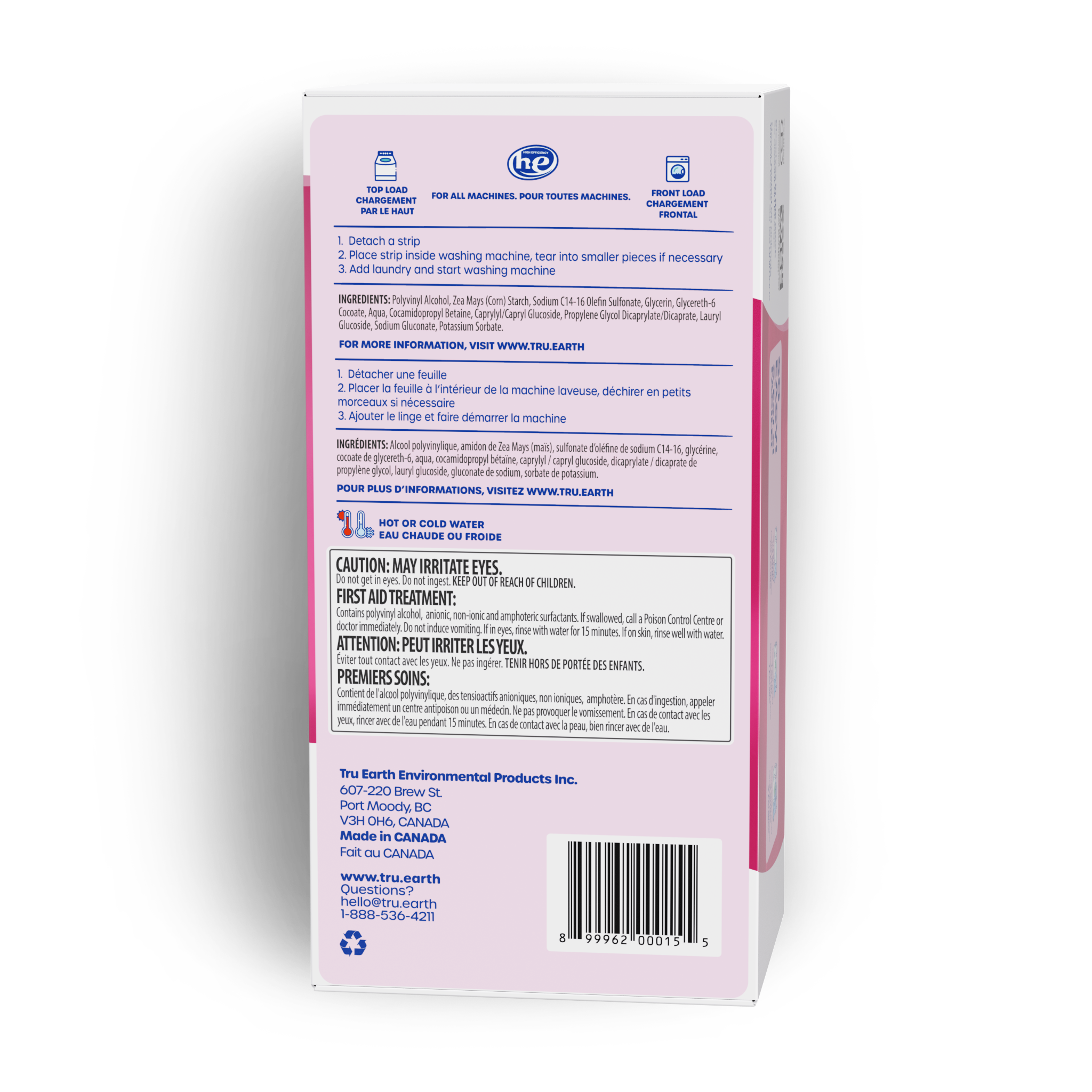 TruEarth Laundry Detergent Baby Fragrance-Free Back of Package || 384 Strips