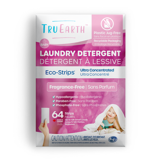 TruEarth Laundry Detergent Baby Fragrance-Free Front of Package || 64 Strips