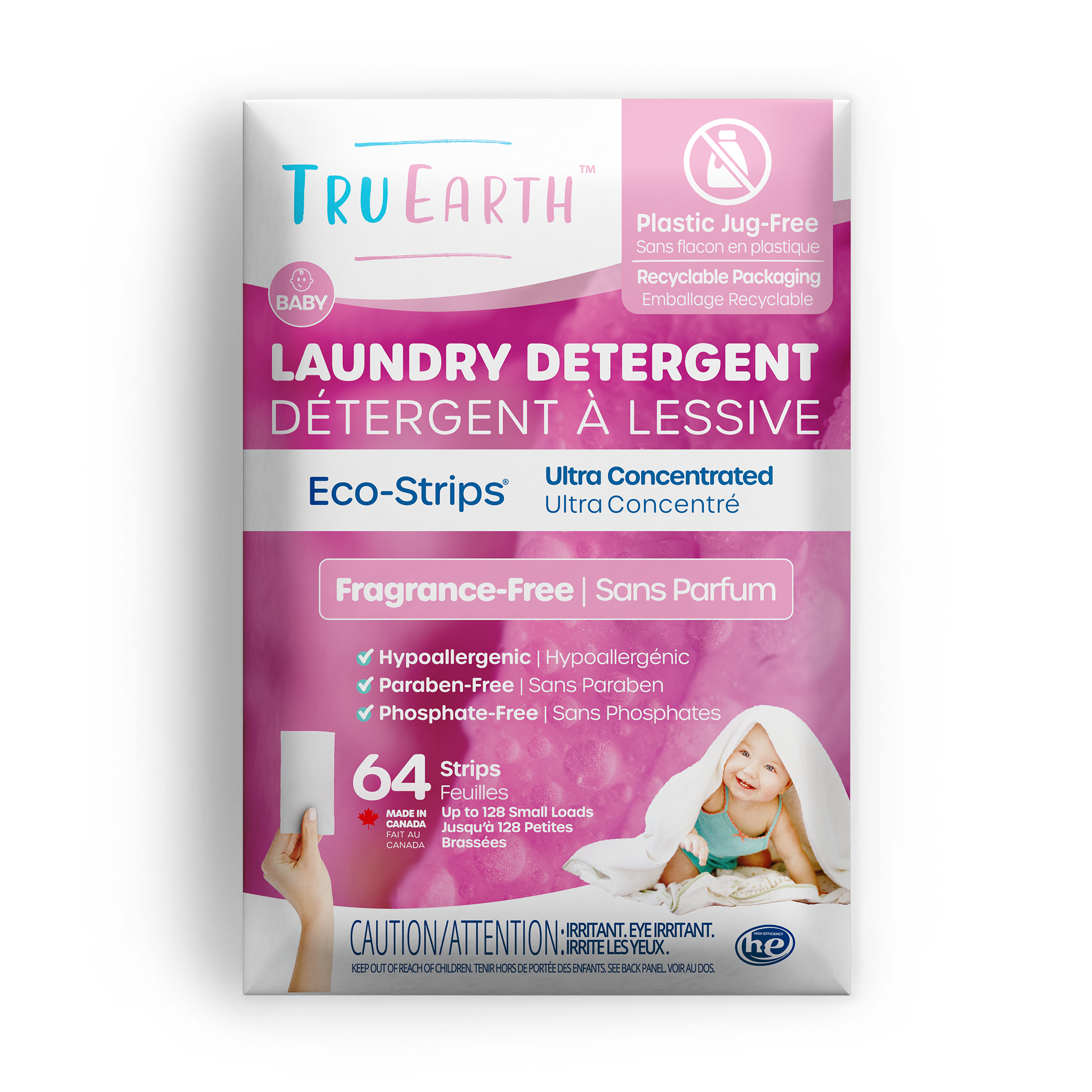 TruEarth Laundry Detergent Baby Fragrance-Free Front of Package || 64 Strips