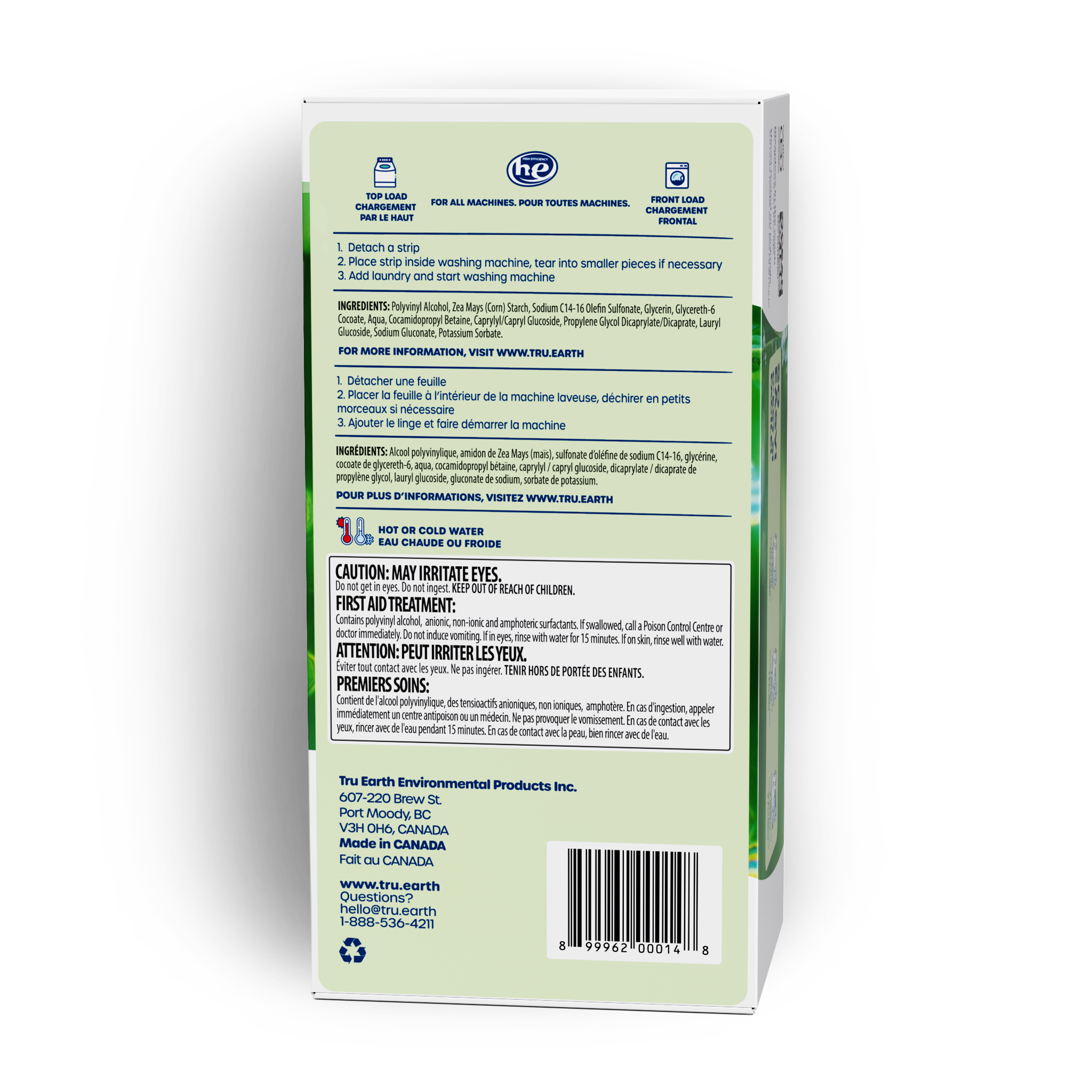 TruEarth Laundry Detergent Fragrance-Free Back of Package || 384 Strips