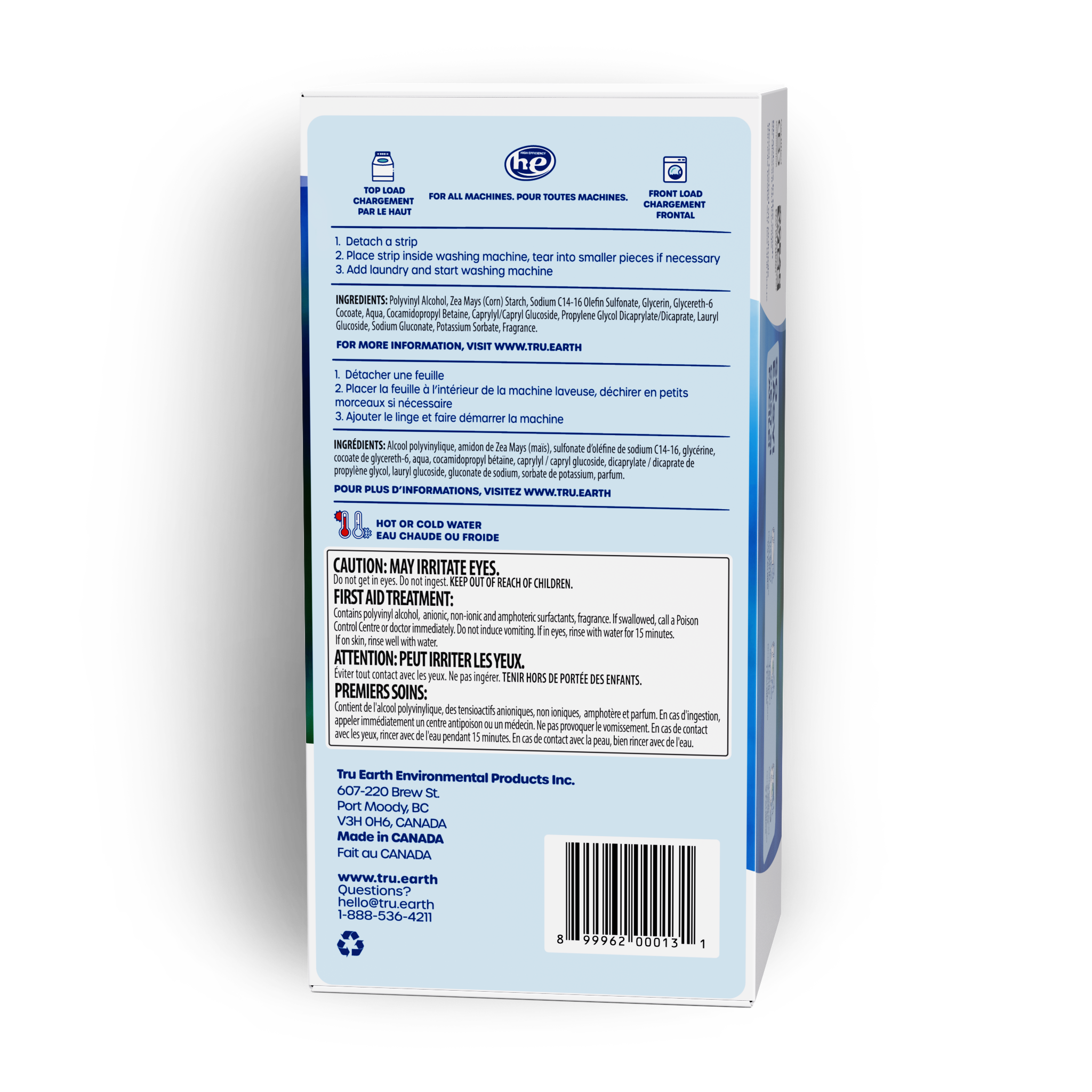 TruEarth Laundry Detergent Fresh Linen Back of Package || 384 Strips