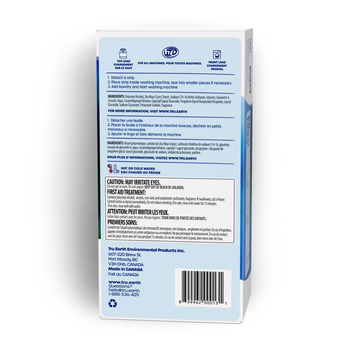 TruEarth Laundry Detergent Fresh Linen Back of Package