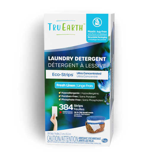 TruEarth Laundry Detergent Fresh Linen Front of Package || 384 Strips