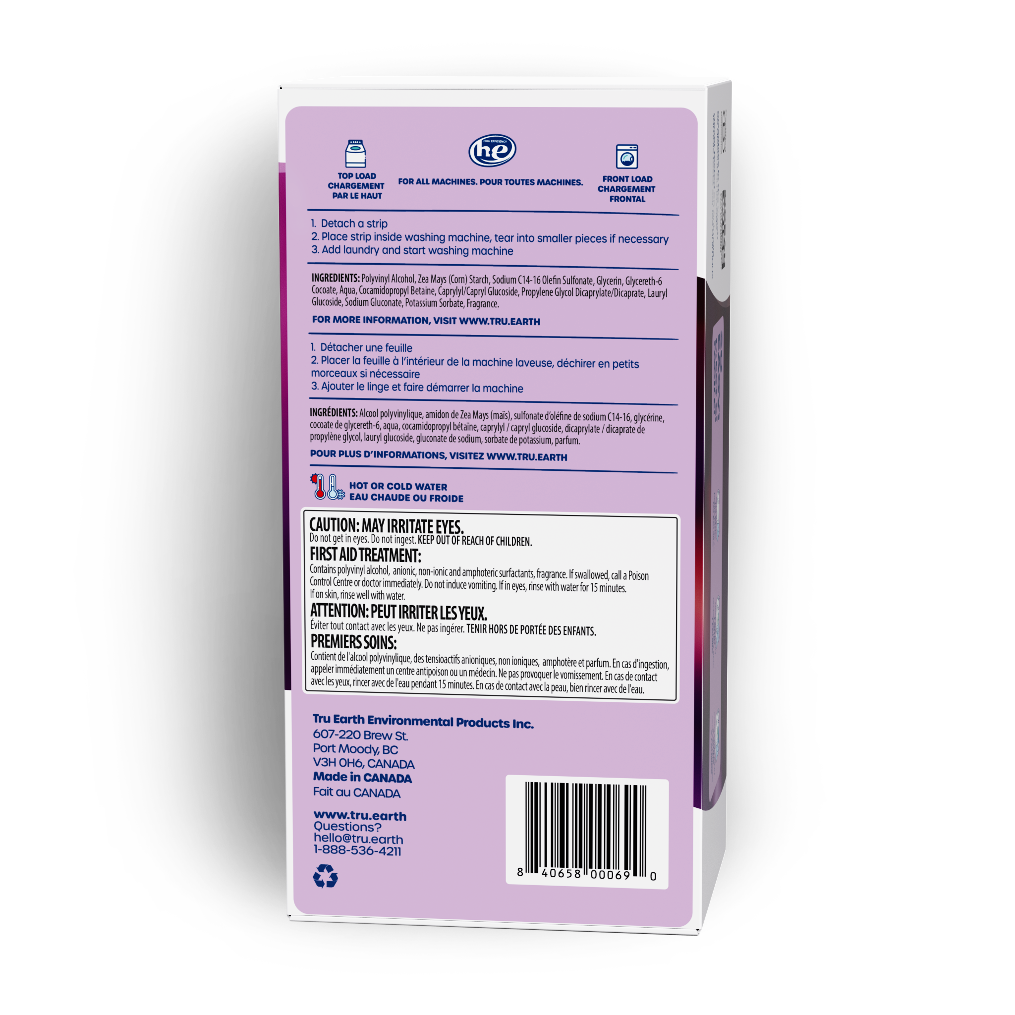 TruEarth Laundry Detergent Lilac Breeze Back of Package || 384 Strips