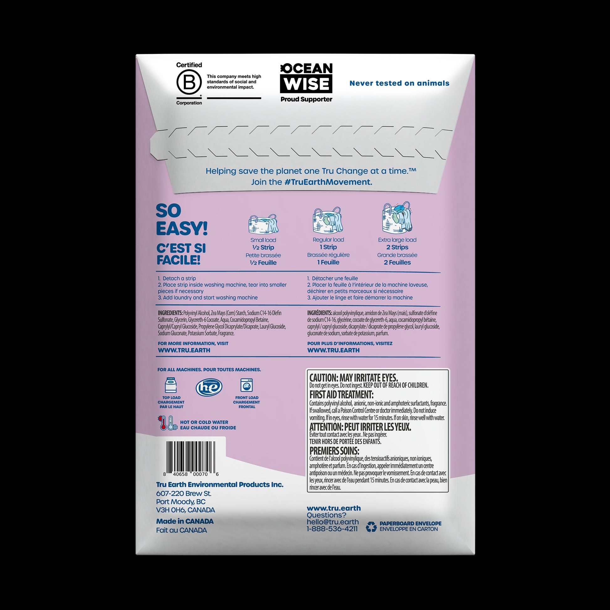 TruEarth Laundry Detergent Lilac Breeze Back of Package