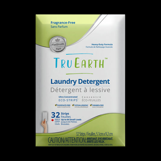 TruEarth Platinum Laundry Detergent Fragrance-Free Front of Package || 32 Strips