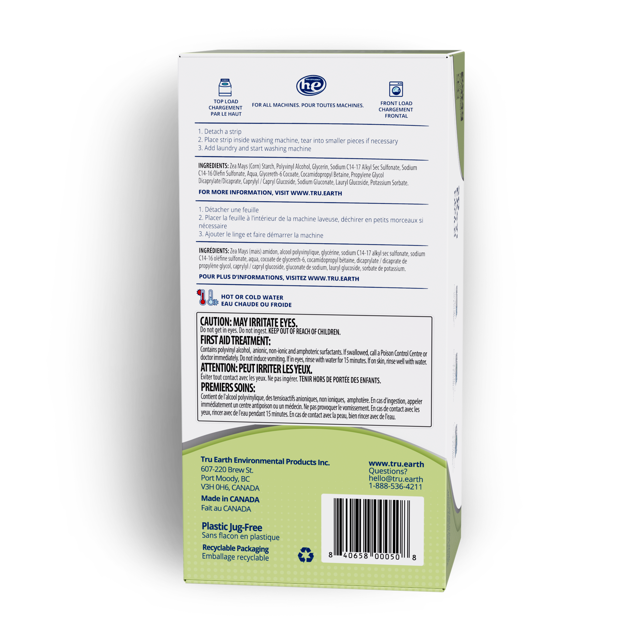 TruEarth Platinum Laundry Detergent Fragrance-Free Back of Package || 384 Strips