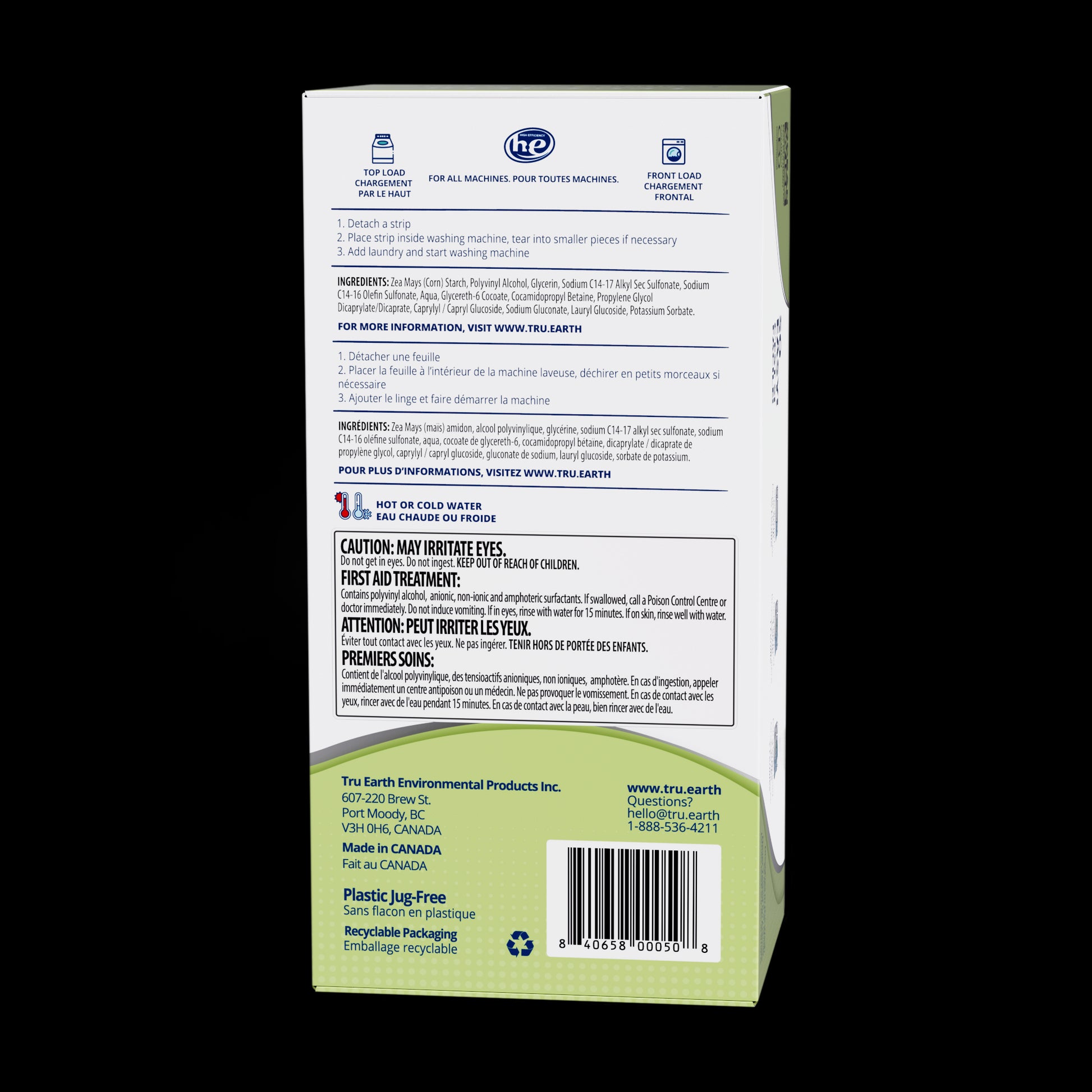 TruEarth Platinum Laundry Detergent Fragrance-Free Back of Package