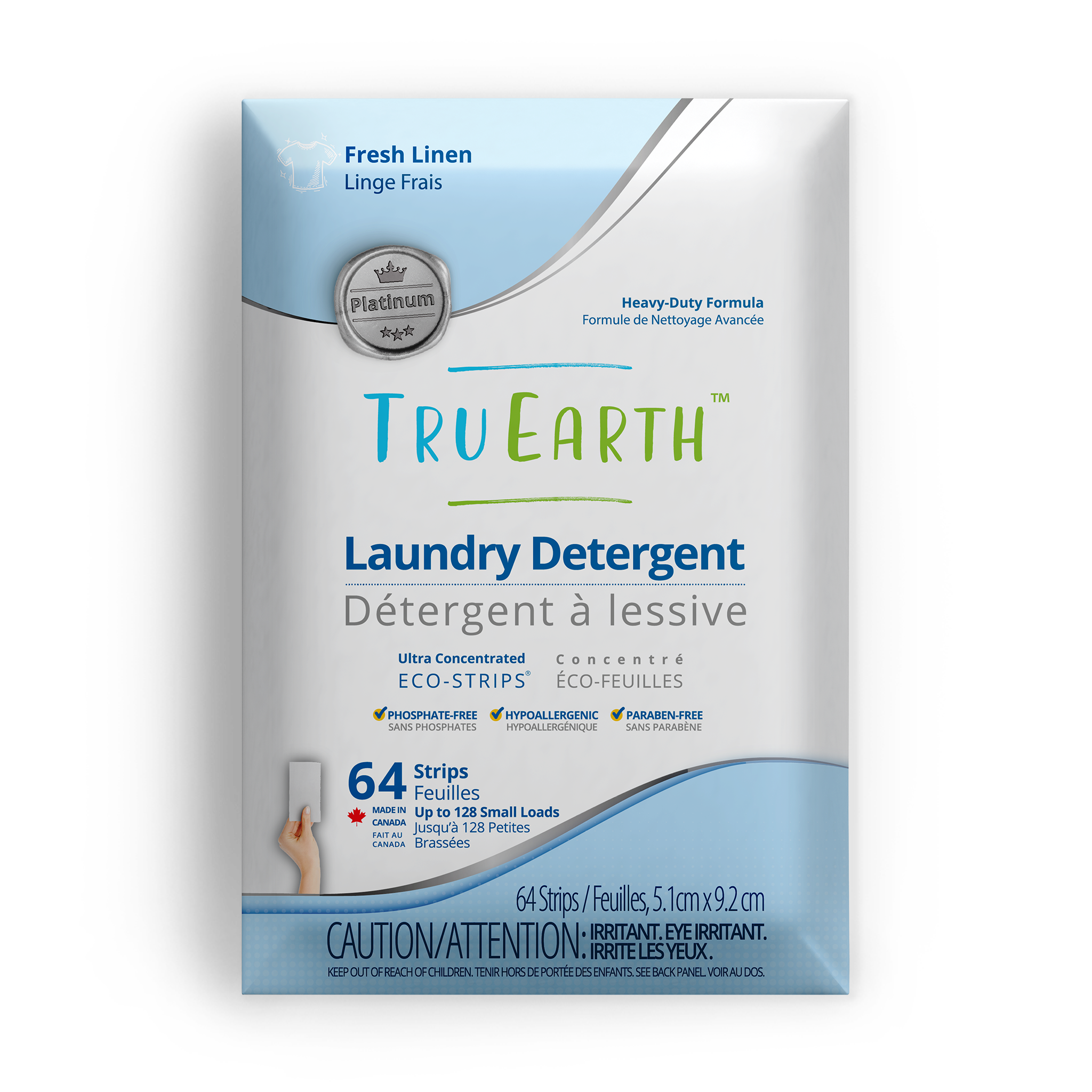 TruEarth Platinum Laundry Detergent Fresh Linen Front of Package || 64 Strips