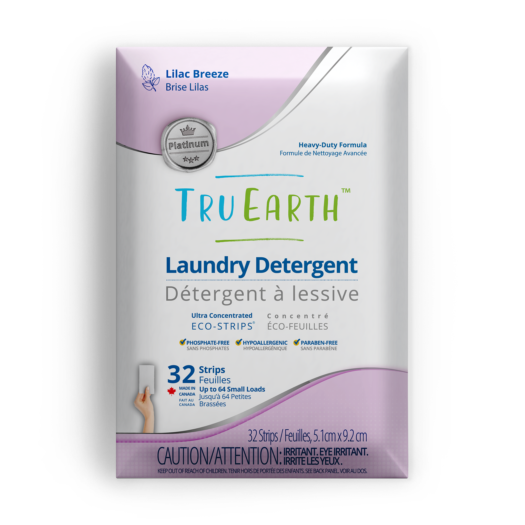TruEarth Platinum Laundry Detergent Lilac Breeze Front of Package || 32 Strips
