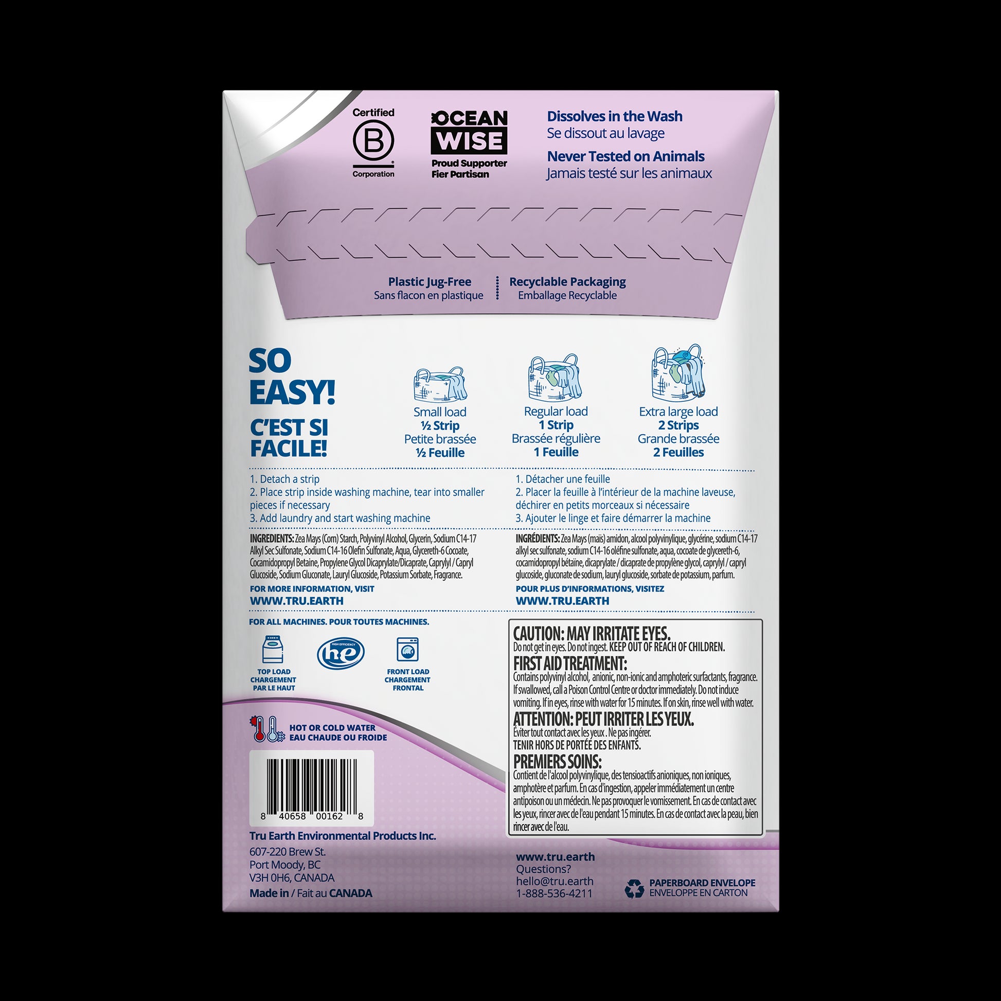TruEarth Platinum Laundry Detergent Lilac Breeze Back of Package