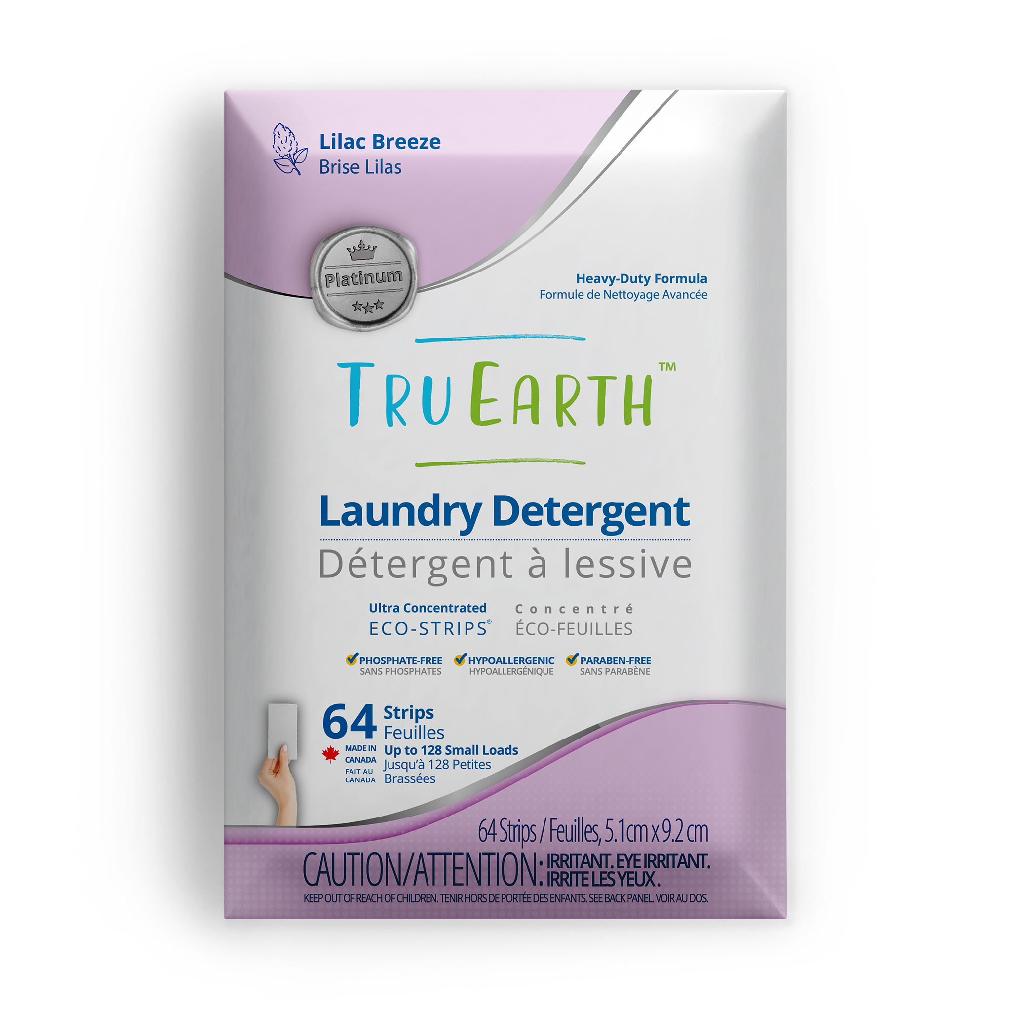 TruEarth Platinum Laundry Detergent Lilac Breeze Front of Package || 64 Strips