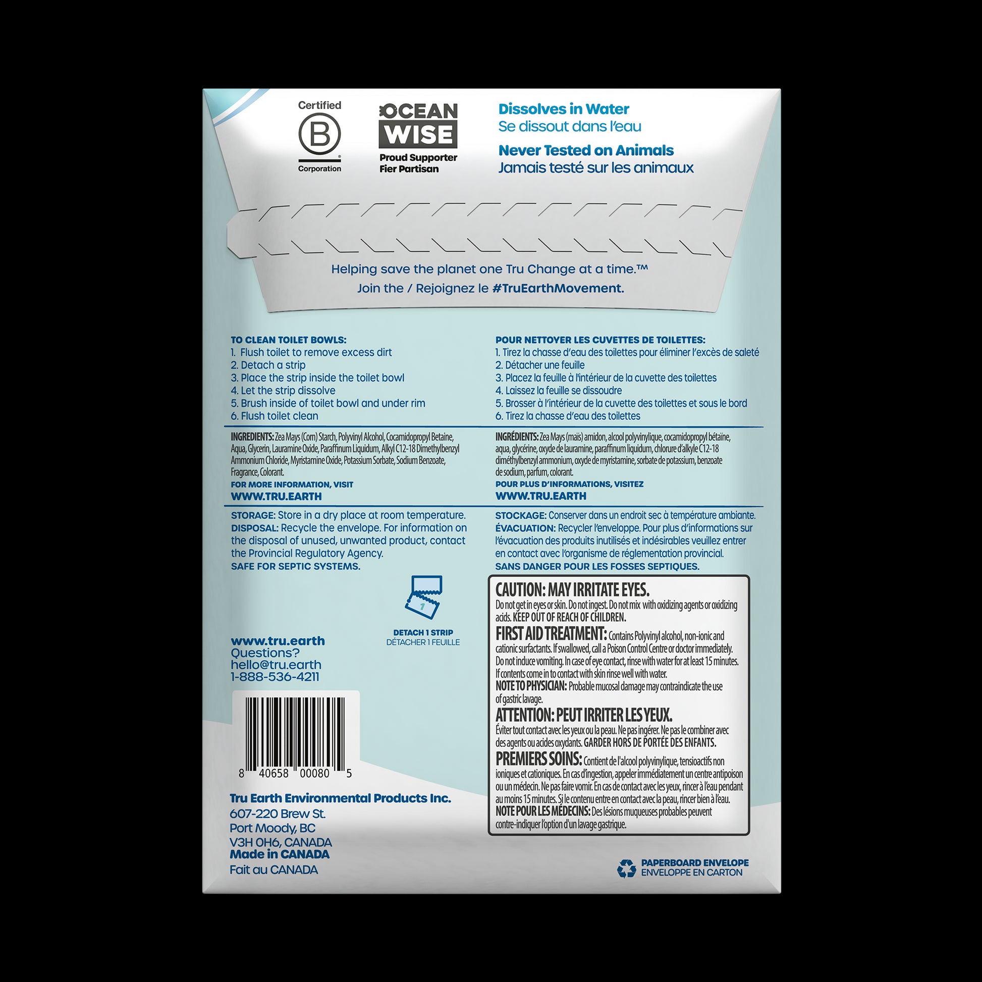 TruEarth Toilet Bowl Cleaner Back of Package