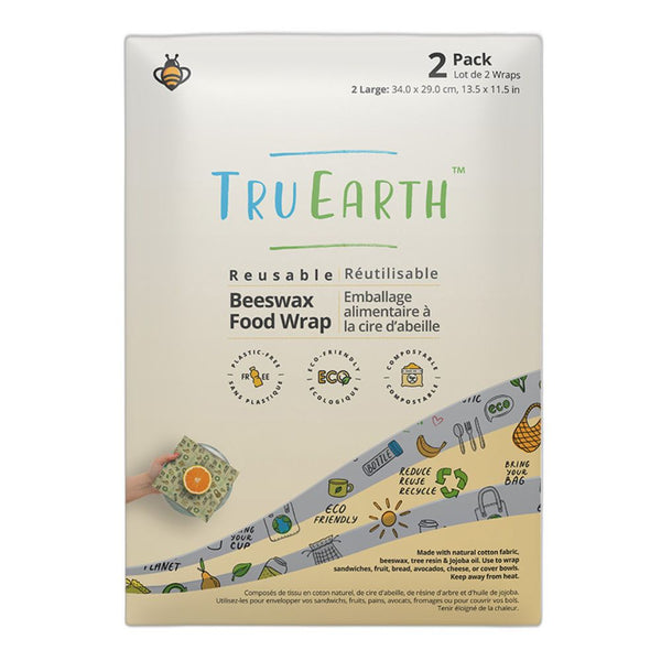 Emballages alimentaires en cire d’abeille Tru Earth –
Motif Éco, lot de 2 grands formats (L)