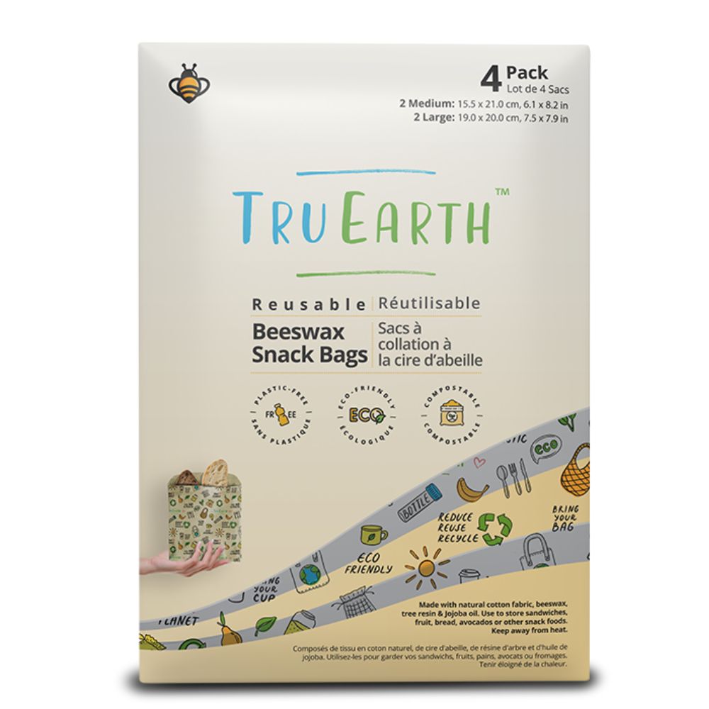 Tru Earth Beeswax Snack Bags Eco Print 4-pack