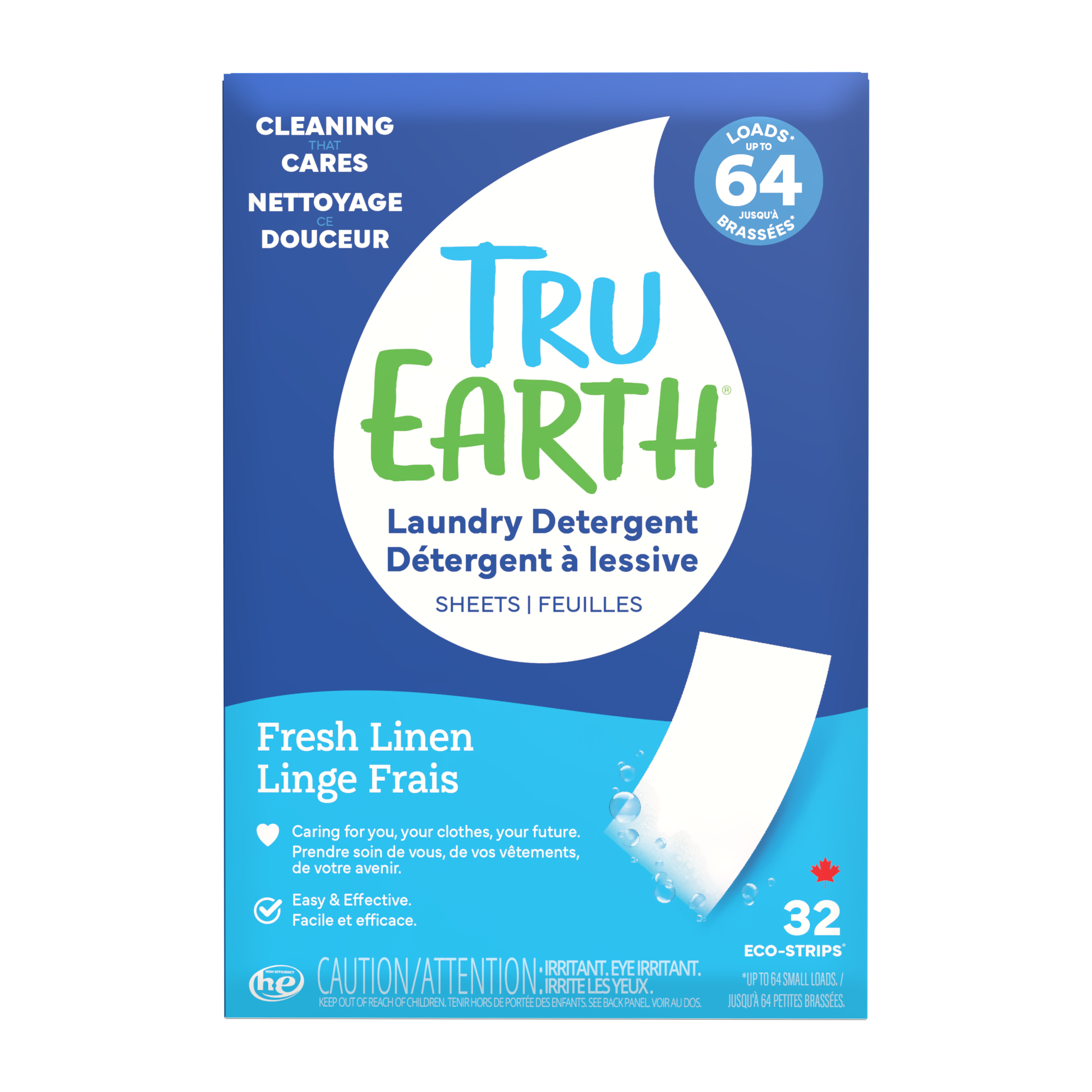 TruEarth Laundry Detergent Fresh-Linen Front of Package || 32 Strips