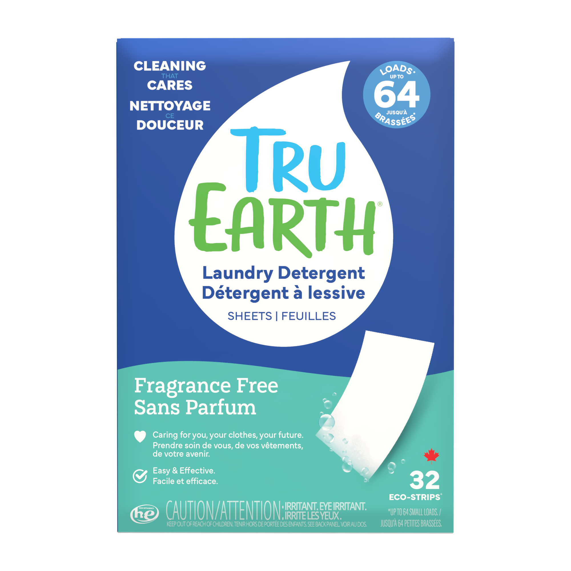 TruEarth Laundry Detergent Fragrance-Free Front of Package || 32 Strips