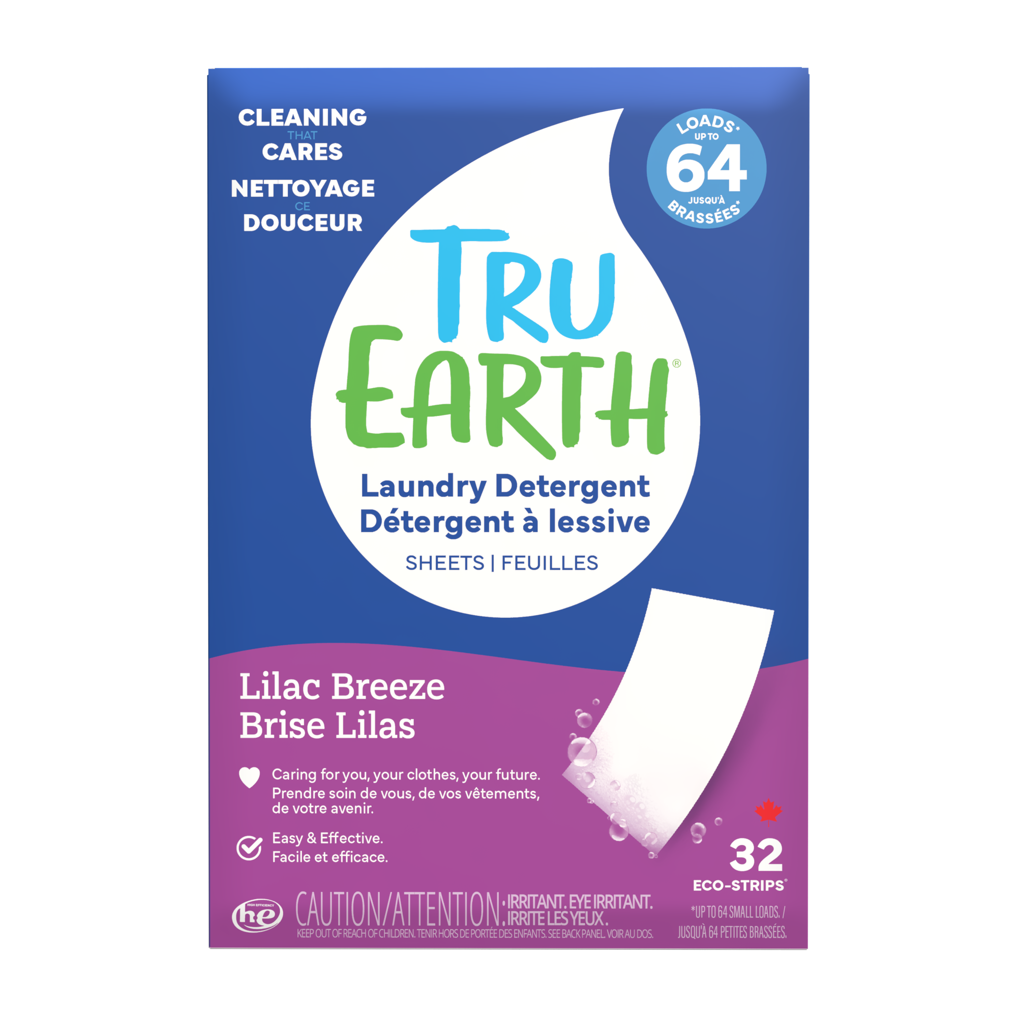 TruEarth Laundry Detergent Lilac Breeze Front of Package || 32 Strips