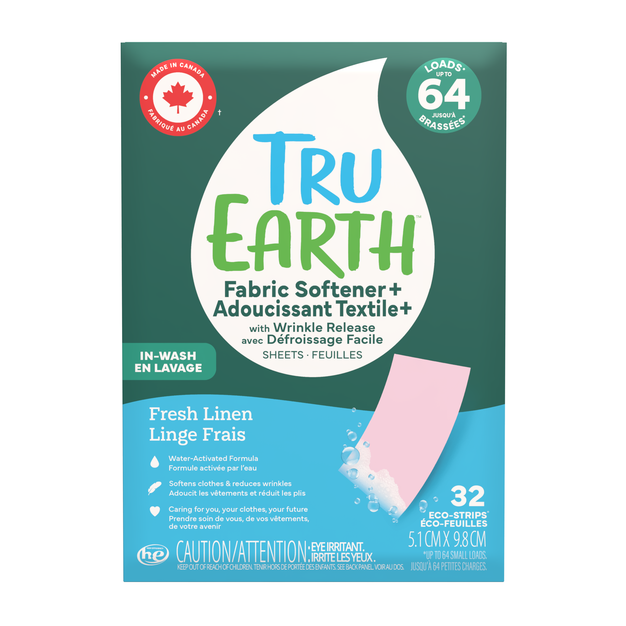 Tru Earth Fabric Softener+ with Wrinkle Release - Fragrance-Free / 32 Strips