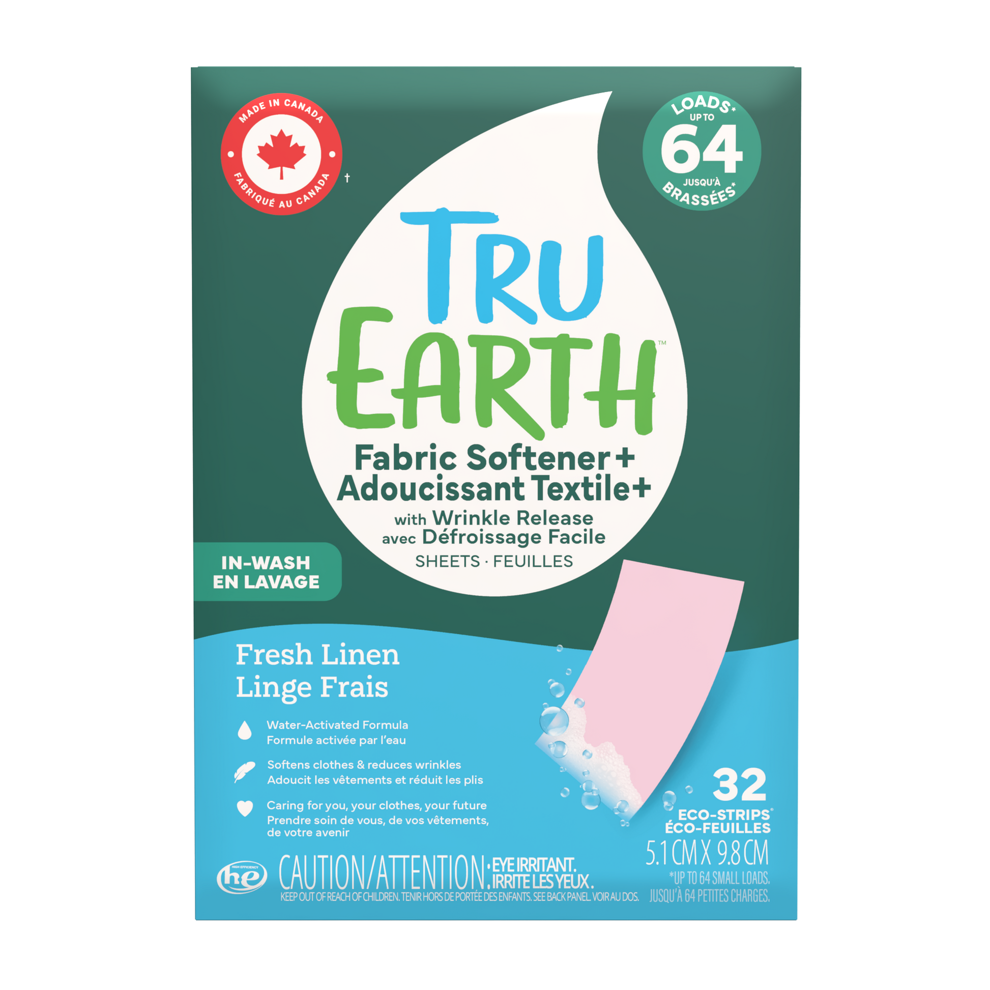 Tru Earth Fabric Softener+ with Wrinkle Release - Fragrance-Free / 32 Strips